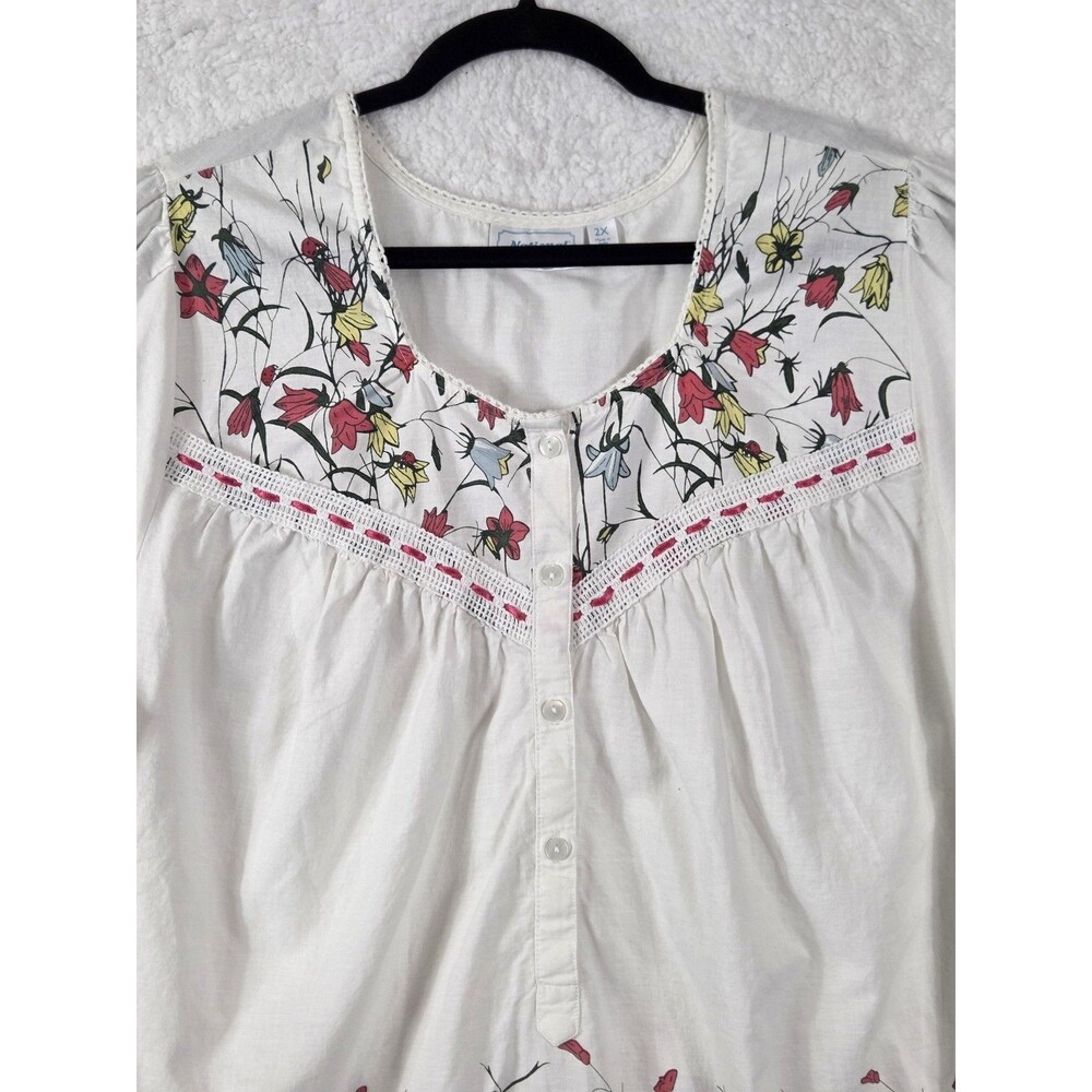 Vtg National House Dress Muumuu Womens 2X White Floral SS Ruffle Hem Cottagecore - Picture 3 of 8